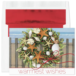Custom Full-Color Holiday Cards With Foil Envelopes, 7 7/8" x 5 5/8",  Tropical Tidings, Box Of 25 Cards