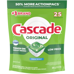 Cascade® ActionPacs™ Dishwasher Detergent Pods, Fresh Scent, Pack Of 25