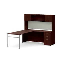 HON® Mod 60"W Executive Computer Desk Workstation With Storage, Traditional Mahogany/Cool Neutral/Silver