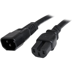 StarTech.com 3ft (1m) Heavy Duty Extension Cord, IEC C14 to IEC C15 Black Extension Cord, 15A 125V, 14AWG, Heavy Gauge Power Cable