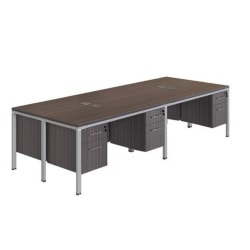 Boss Office Products Simple Systems Workstation Quad Desks With 4 Pedestals, 29-1/2"H x 132"W x 60"D, Driftwood