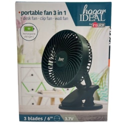Hogar Ideal Portable Clip-On 3-Speed USB Fan, 7"H x 9"W x 9"D, Green