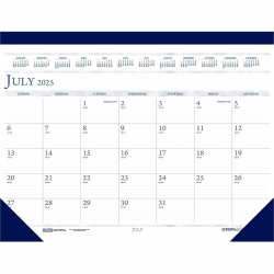 House of Doolittle Leather Academic Desk Pad Calendar, 22" x 17", Blue, July 2023 to August 2024