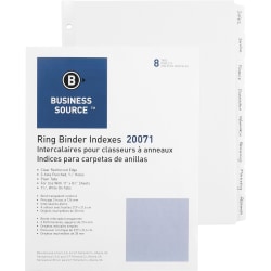 Business Source 3-Ring Plain Tab Indexes - 8 Write-on Tab(s)1.25" Tab- 8.5" Dividerx 11" Divider - Letter - 3 Hole Punched - White Divider - 100 / Box