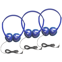 HamiltonBuhl Kids On-Ear Stereo Headphones, Blue, Pack Of 3 Headphones