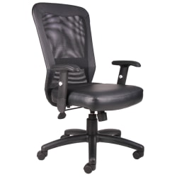 Boss Office Products Ergonomic LeatherPlus™ Bonded Leather/Mesh Web Chair, Black