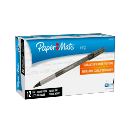 Paper Mate® Write Bros.® Grip Ballpoint Stick Pens, Medium Point, 1.0 mm, Black Barrel, Black Ink, Pack Of 12