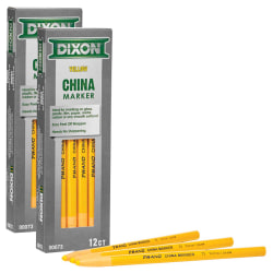 Dixon Phano China Markers, 24 Markers, Broad Point, Yellow Ink, 12 Markers Per Pack, Set Of 2 Packs