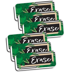 Ashley Productions Magnetic Whiteboard Eraser, Boho Style Leaves With Border, 2" x 5", Pack Of 6