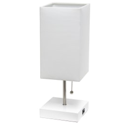 Simple Designs Petite Stick Lamp With USB Charging Port, 14-1/4"H, White Base/White Shade