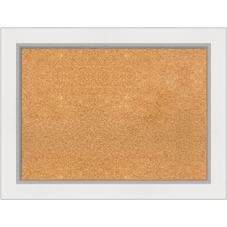 Amanti Art Rectangular Non-Magnetic Cork Bulletin Board, Natural, 33" x 25", Eva White Silver Plastic Frame