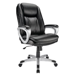 Realspace® Treswell Bonded Leather High-Back Executive Chair, Black/Silver