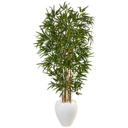 Nearly Natural Bamboo 60"H Artificial Tree With Oval Planter, 60"H x 25"W x 25"D, Green