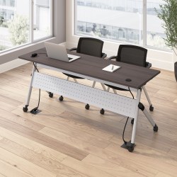 Bush Business Furniture Envision 72"W Training Table with Powered Grommets and 2 Chairs with Arms, Storm Gray/Cool Gray Metallic, Standard Delivery