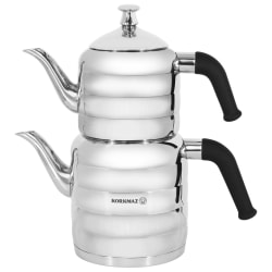 Korkmaz Mina Stainless Steel Tea Pot And Kettle Set, Midi, Silver