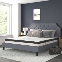 Flash Furniture Brighton Tufted Upholstered Platform Bed With 10" CertiPUR-US Certified Foam And Pocket Spring Mattress, King, Light Gray