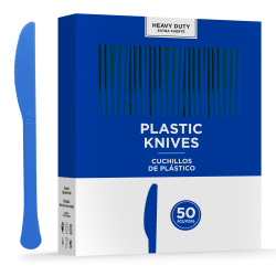 Amscan 8019 Solid Heavyweight Plastic Knives, Bright Royal Blue, 50 Knives Per Pack, Case Of 3 Packs