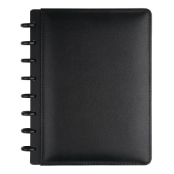 TUL® Discbound Notebook With Leather Cover, Junior Size, Narrow Ruled, 60 Sheets, Black