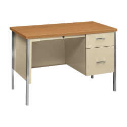 HON® 34000 Series Steel Single-Pedestal Desk, Harvest/Putty