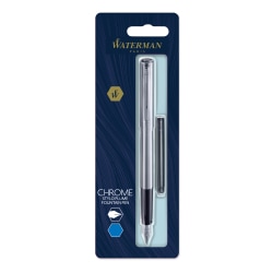 Waterman® Allure Fountain Pen, Fine Point, 0.5 mm, Chrome Barrel, Blue Ink
