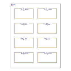 Avery® Print-To-The-Edge Cards With Sure Feed® Technology, S00-D31-PRMWC10, Rectangle, 2" x 3-1/2", Matte White, Preprinted Gold & Navy Border with Florals Design, Pack Of 80