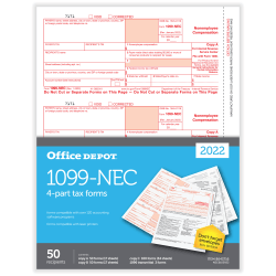 Office Depot® Brand 1099-NEC Laser Tax Forms, 4-Part, 3-Up, 8-1/2" x 11", Pack Of 50 Form Sets