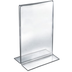 Azar Displays Double-Foot Acrylic Sign Holders, 14" x 8 1/2", Clear, Pack Of 10