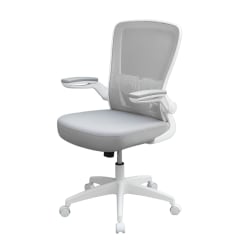 Boss Office Products Ergonomic Mesh High-Back Flip-Arm Task Chair, White/Gray
