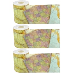 Teacher Created Resources® Straight Rolled Border Trim, Travel The Map, 50’ Per Roll, Pack Of 3 Rolls