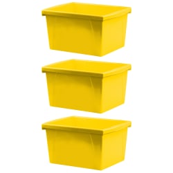 Storex Classroom Storage Bins, 4 Gallon, 7-15/16"H x 11-5/16"W x 13-5/8"D, Yellow, Pack Of 3 Bins