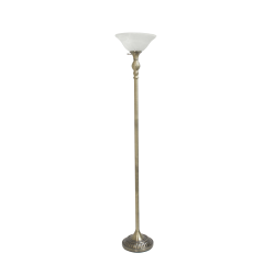 Elegant Designs 1-Light Torchiere Floor Lamp, 71"H, Antique Brass/White