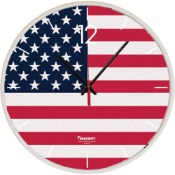 SKILCRAFT® American Flag Wall Clock - Analog - Quartz - White Main Dial - Plastic - TAA Compliant