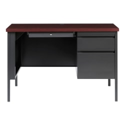 Lorell® Fortress Steel Right-Pedestal Teacher's Computer Desk, Charcoal/Mahogany