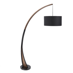 Lumisource Noah Mid-Century Modern Floor Lamp, Black Shade/Walnut & Black Marble Base