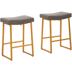 ALPHA HOME Saddle Design PU Leather Counter-Height Stools, Gray/Gold, Set Of 2 Stools