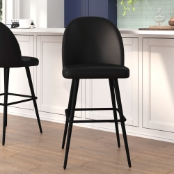 Flash Furniture Lyla Commercial-Grade Modern Armless Bar Stools, Black LeatherSoft, Set Of 2 Stools