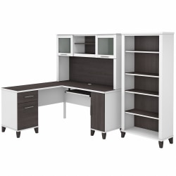 Bush® Furniture Somerset 60"W L-Shaped Desk With Hutch And 5-Shelf Bookcase, Storm Gray/White, Standard Delivery