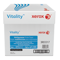 Xerox® Vitality™ 3-Hole Punched Multi-Use Printer & Copy Paper, White, Letter (8.5" x 11"), 5000 Sheets Per Case, 24 Lb, 92 Brightness, FSC® Certified, Case Of 10 Reams