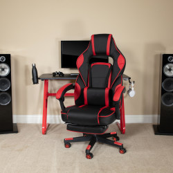 Flash Furniture Gaming Desk And Chair Set With Cup Holder, Headphone Hook, Footrest & Reclining Back/Arms, Red