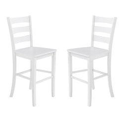 Flash Furniture Liesel Set of 2 Commercial Grade Wooden Classic Ladderback Bar Height Barstool with Solid Wood Seat, White Wash