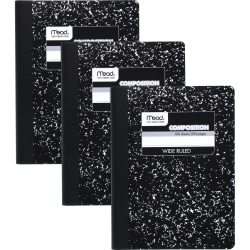 Mead® Composition Notebooks, 9 3/4" x 7 1/2", Wide Ruled, 100 Sheets, Black Marble, Pack Of 3
