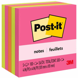 Post-it® Notes - Poptimistic Color Collection - 4" x 4" - Square - 100 Sheets per Pad - Fuchsia, Neon Green, Neon Orange - Repositionable, Self-adhesive - 5 / Pack