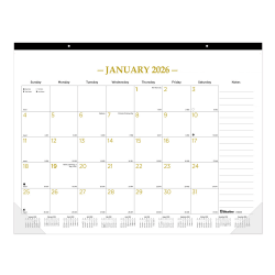 2026 Blueline Classic Gold Monthly Desk Pad Calendar, 22" x 17", Gold/White, January To December, C199003
