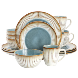 Elama Louann 16-Piece Stoneware Dinnerware Set, Blue/Beige