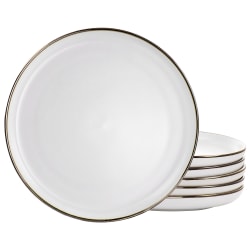 Elama Arthur 6-Piece Round Stoneware Dinner Plate Set, Matte White/Gold