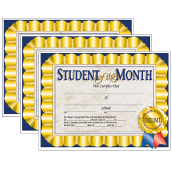 Hayes Certificates, 8-1/2" x 11", Student Of The Month, Ribbons, 30 Certificates Per Pack, Set Of 3 Packs