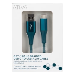 Ativa® USB Type-C To USB Type-A Cable, 6', Emerald, 45398