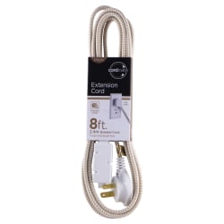 Cordinate Braided 3-Outlet Extension Cord, 8', Tan/White