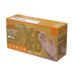 X3 Vinyl Powder-Free Industrial Gloves, Large, Clear, 100 Gloves Per Pack, Box Of 10 Packs