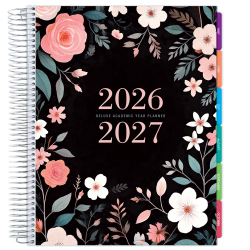 2026-2027 Excello Brands 14-Month Weekly/Monthly Academic Year Deluxe Planner, 8-1/2" x 11", Black Floral Pink, May To June, Total Qty 1